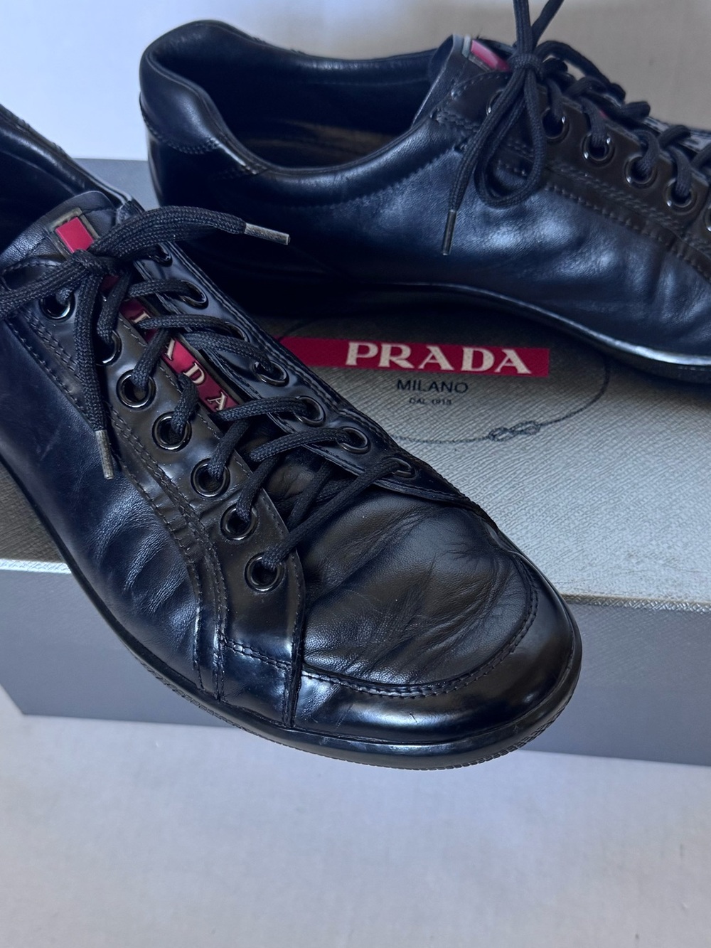 Prada 4E2439 Men’s Black Leather Low-Top Sneakers US 9 | Box & Dust Bag | VGUC - Picture 15 of 16